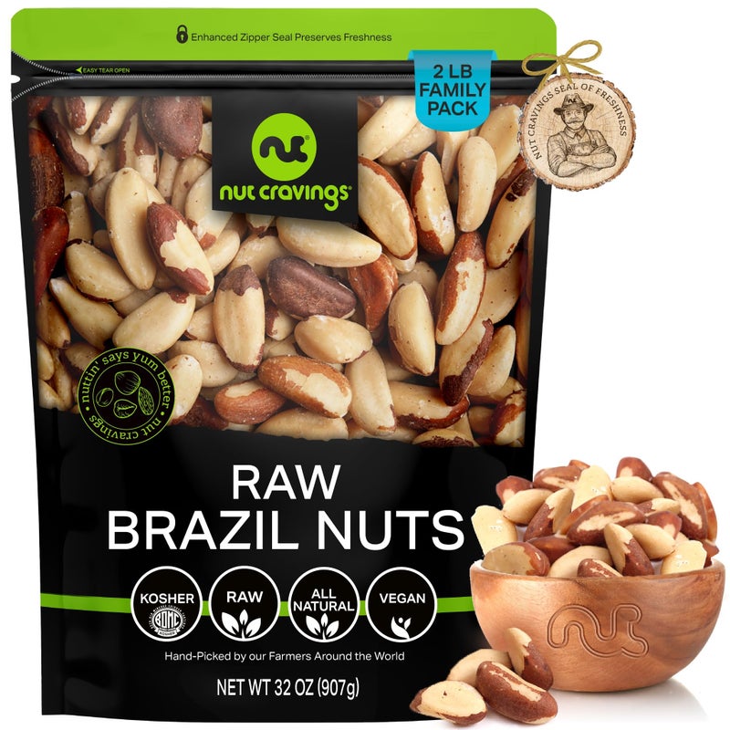 NUT CRAVINGS - Raw Brazil Nuts, Unsalted, No Shell, Whole, (32oz - 2 LB) Bulk Nuts Packed Fresh in Resealable Bag - Kosher Healthy Snack, Food Assortments - Image 1